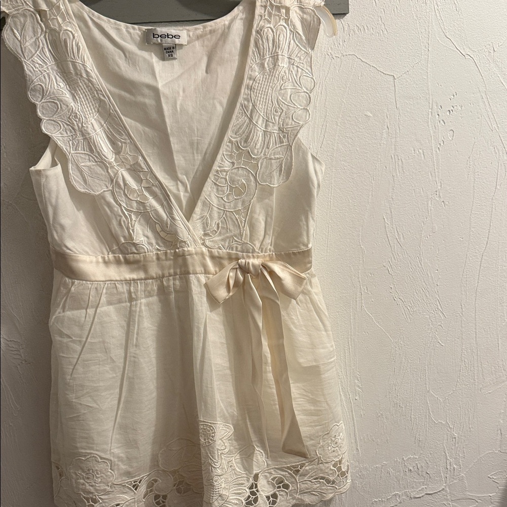 Bebe Ivory Lace V-Neck Top